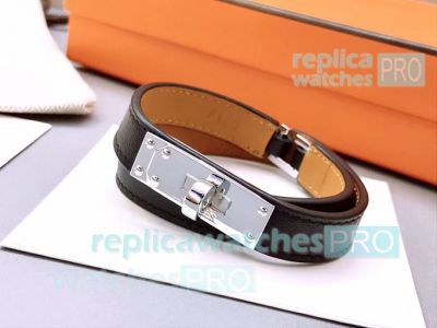 Copy Hermes Calf Leather Bracelet With Stainless Steel Buckle